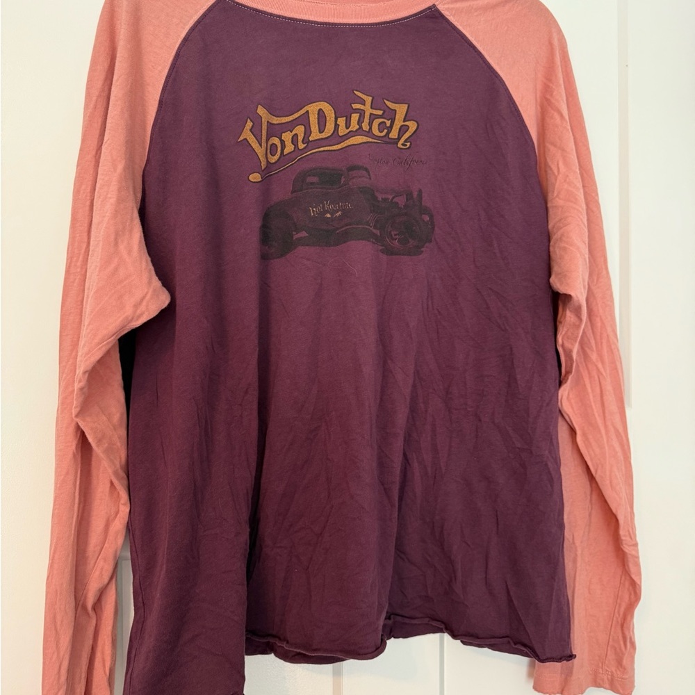 Vintage 90's Von Dutch Maroon and Pink Graphic Long Sleeve